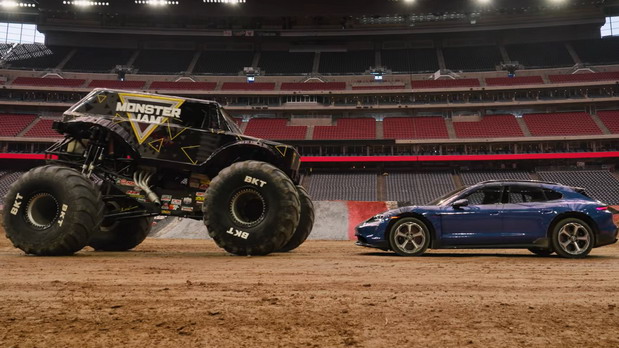 Porsche Taycan Cross Turismo vs Monster Jam